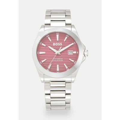 Abbildung von BOSS Strike Uhr silvercoloured/red, Herren, Größe: One Size, Silver coloured/red