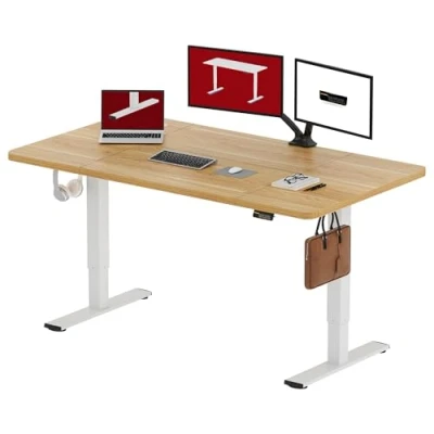 Abbildung von SANODESK Höhenverstellbarer Schreibtisch 160 x 60 cm mit Memory Funktion, Elektrischer Steh Sitz Tisch für Heimbüro, Ergonomischer Computertisch Modernem Design und Vierteiliger Tischplatte, ahorn