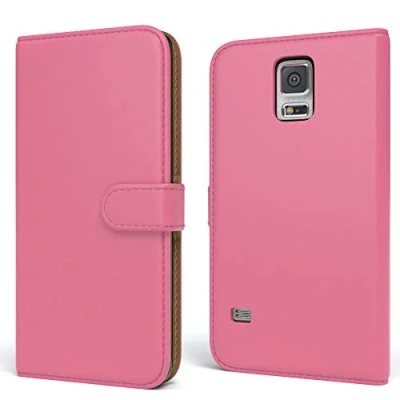 Abbildung von EAZY CASE Tasche kompatibel mit Samsung Galaxy S5/LTE+/Duos/Neo Schutzhülle Standfunktion Klapphülle Bookstyle, Handytasche Handyhülle Magnetverschluss und Kartenfach, Kunstleder, Pink