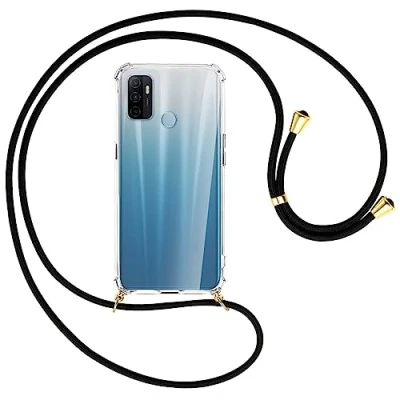 Abbildung von mtb more energy® Handykette kompatibel mit Oppo A53, A53s (6.5&#039;&#039;) schwarz/Gold Smartphone Hülle zum Umhängen Anti Shock Strong TPU Case