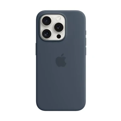 Abbildung von Apple iPhone 15 Pro Hülle MagSafe Silikon Original Soft Case/Backcover Handyhülle Blau