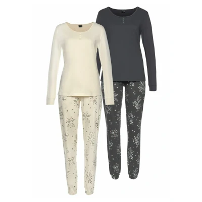 Abbildung von Lascana SET Pyjama, Damen, Größe: 32/34, Anthrazit beige
