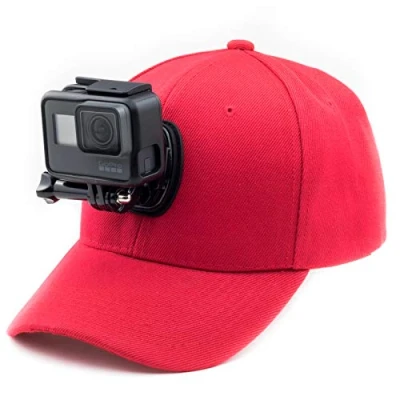 Abbildung von DigiCharge Baseballkappe mit Action Kamera Halterung, kompatibel GoPro Hero 13 12 Max/DJI Osmo 5 / Insta360 One/Akaso Crosstour Campark Fitfort Apeman Camkong Victure Cam Rot