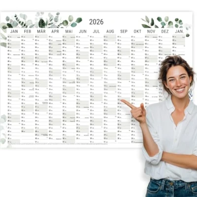 Abbildung von heaven+paper Jahresplaner 2025 Eukalyptus A1 Wandkalender groß (+ 80x60cm) gefaltet Kalender Wandplaner mit deutschen Feiertagen, Kalenderwochen Germany (Green, Querformat)