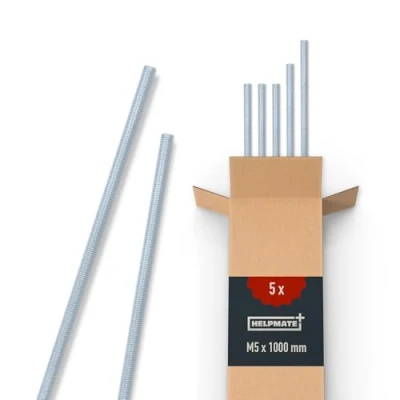 Abbildung von HELPMATE Gewindestange M5 x 1000 mm aus verzinktem Stahl 5 Stück Gewindestab mit metrischem Vollgewinde Gewindestift Festigkeitsklasse 4.8, DIN 976