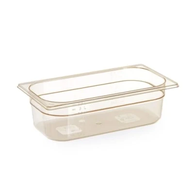 Abbildung von HENDI Gastronormbehälter, Temperaturbeständig von 40 bis 150C, BPA frei, Gefrierschränke, Chafing dish, 3,8L, Grilamid, Polyamid, GN 1/3, 325x176x(H)100mm, Hochtransparent, leicht bernstein