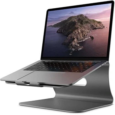 Abbildung von Bestand Aluminiumständer für Laptop und MacBook Desktop Apple alle Laptops Grau (patentiert)