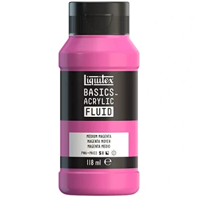 Abbildung von Liquitex 8870392 Basics Fluid Acrylfarbe mit fließender Konsiszenz, schnell trocknend, lichtecht, wasserfest, auf Wasserbasis, 118ml Flasche Mittelmagenta