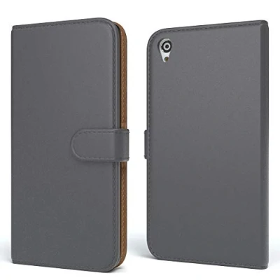 Abbildung von EAZY CASE Tasche für Sony Xperia Z3 Schutzhülle mit Standfunktion Klapphülle im Bookstyle, Handytasche Handyhülle Flip Cover Magnetverschluss und Kartenfach, Kunstleder, Anthrazit