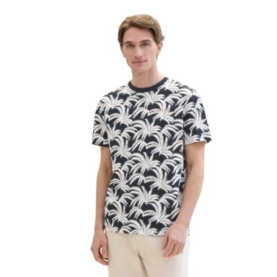 Abbildung von TOM Tailor MIT Allover Tshirt print, Herren, Größe: Medium, Navy white leaf design