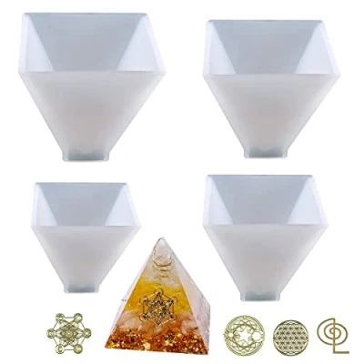 Abbildung von Cayway 4 Stück Resin Silikonformn Pyramide Schmuck Silikonform Gießform Form mit Harzfüller für Ogan Pyramidenform, Heimtischdekoration