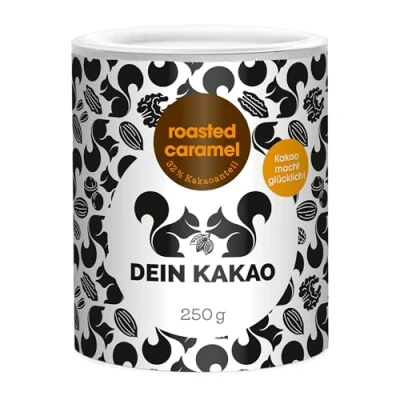 Abbildung von DEIN Kakao roasted caramel Schokoladenpulver mit aus biologischem Anbau 32% Kakaogehalt Glutenfreie Trinkschokolade Karamellpulver 250g Kakaopulver