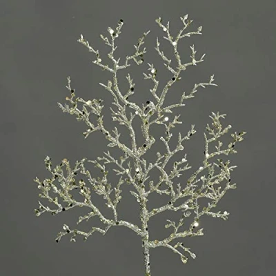 Abbildung von mucplants Künstlicher Korallenzweig Korallenblatt Gold/Platin Glitter Höhe 32cm 3Stück/Polybeutel Kunstast Dekozweig Dekoast Kunstpflanze