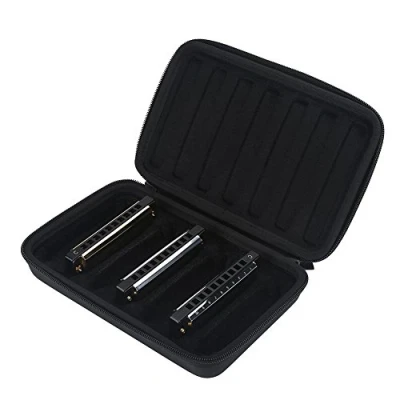 Abbildung von Tasche Für Mundharmo,Mundharmo Tasche,Box Mundharmo,Harmonica Cases,Pu Leder Mundharmo Aufbewahrungsfer Black Harmonica Mit Reißverschluss Aufbewahrungstasche 7 Mundharmos