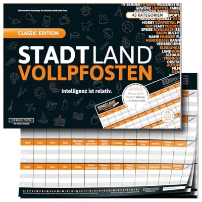 Abbildung von DENKRIESEN Stadt Land VOLLPFOSTEN® Classic Edition A3 Spielblock Ab 12 Jahren Fluss Familienspiel für Familien &amp; Partys XXL Block maximalen Spielspaß Ostergeschenk