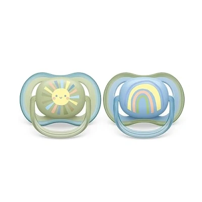 Abbildung von Philips Avent Ultra Air Schnuller, 0 6 Monate, 2 Stück, Sonne und Regenbogen, SCF085/58,