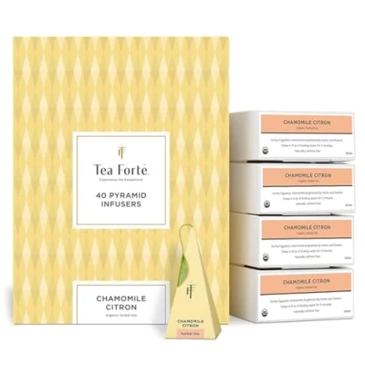 Abbildung von Tea Forte Chamomile Citron Packung mit 40 Aufgusspyramiden Bio Kräutertee