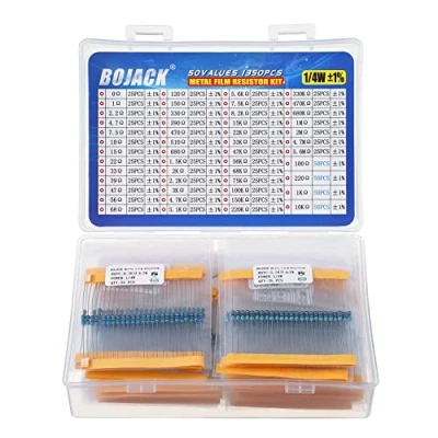 Abbildung von BoJack Widerstände Sortiment Kit 0 Ohm 5,6M 1/4W Metallfilm Widerstand Resistor (50 Werte 1350 Stück)