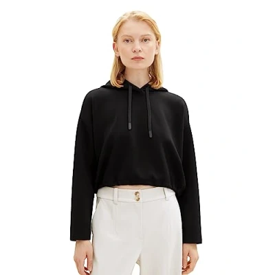 Abbildung von TOM Tailor Denim Cropped Kapuzenpullover, Damen, Größe: Medium, Deep black