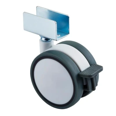 Abbildung von SO TECH® Möbelrolle Hamm Ø 63 mm, Höhe 74,5 U Profil für 19 mm Wandstärke, belastbar bis 35 kg je Rolle, mit Bremse, weiß/grau, 1 x