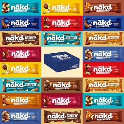 Abbildung von Nakd Bars Frucht und Nussriegel Gesunde Snacks für Erwachsene Kinder. Frühstücksbars Essen. Vegane, milchfreie, weizenfreie, glutenfreie Riegel. (24 Bars)