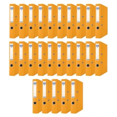 Abbildung von DONAU Master Ordner Schmal 25er Pack/DIN A4 / 5 cm 25 Stück/Orange/Kunststoffbezug PP/Carton Papier Schlitzordner Büroordner Aktenordner Ringordner/Grünen Punkt