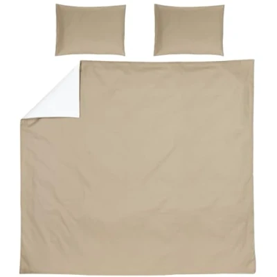 Abbildung von Meyco Home Uni Bettwäsche Doppelbett (Baumwolle, atmungsaktives Material, einfache Pflege, praktischer Einschlagstreifen, Maße: 240 x 200/220 cm), Taupe/Cremeweiß