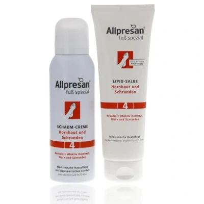 Abbildung von Allpresan Fuß spezial Nr. 4 Fußpflege Set gegen Hornhaut und Schrunden Zur täglichen Pflege verhornter Fußhaut aus Schaum Creme 125 ml &amp; Lipid Salbe