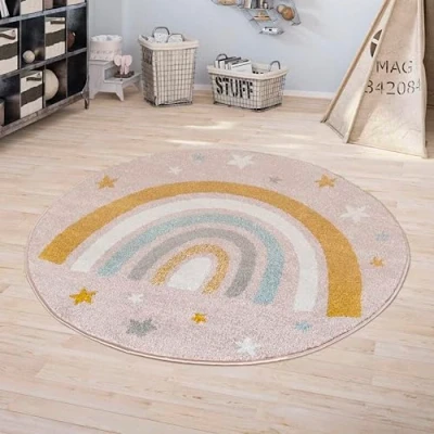 Abbildung von Kinderteppich DOT&#039;S Teppiche für Kinderzimmer, Kinderzimmerteppich, Teppich, Jimri, Rund, Gepunktet, Elefant, Herz, Luftballons, Sterne, Regenbogen