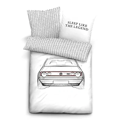 Abbildung von Volkswagen 1H4087703F Bettwäsche VW Golf 1 GTI Design Bettbezug Wendebettwäsche, weiß