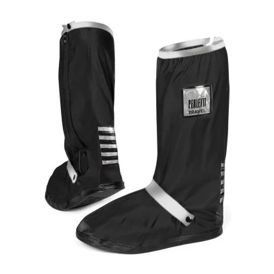 Abbildung von PERLETTI Überschuhe Schwarz Wasserdicht Beständig Rutschfest Schuhüberzieher Wiederverwendbar Verstärkt mit Reflektorstreifen Hohe Regenschutz Galoschen für Regen Schnee (L (43/45 EU), Silber)