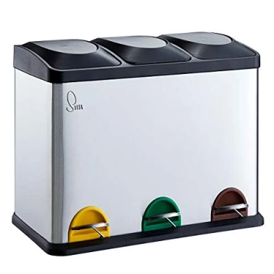 Abbildung von SVITA Mülltrennsystem TC3X15, Treteimer, Papierkorb, Abfalleimer, Edelstahl, Silber