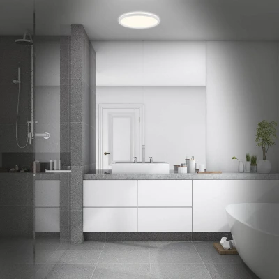 Abbildung von Briloner Leuchten LED Deckenleuchte 3643 416, Spritzwasserschutz, ultraflach, indirektes Licht, fest verbaut, Neutralweiß, Deckenlampe, 42x3,5cm, Weiß, 22W, Wohnzimmer, Schlafzimmer, Küche