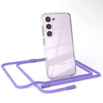 Abbildung von EAZY CASE kombinierbare Handyketten kompatibel mit Samsung Galaxy S23, Transparente Silikon Hülle Umhängeband, abnehmbar durch abschraubbare Endstücke, Band, Riemen, Lavendel Lila