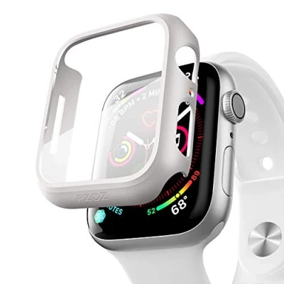 Abbildung von PZOZ Hülle Kompatibel mit Apple Watch Series SE2/SE/6/5/4 44mm PET Displayschutz, iWatch Sehr stark PC Schutzhülle, All Around Schutz Case für 44mm(Weiß)