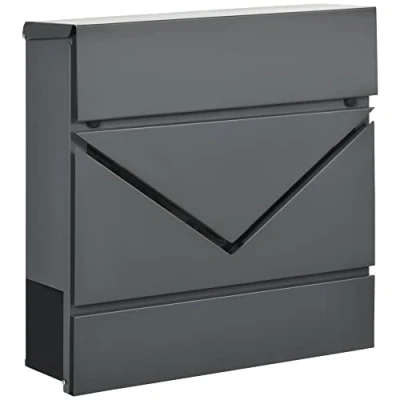 Abbildung von HOMCOM Briefkasten Wandbriefkasten mit Schloss, Deckel, Postkasten aus Verzinktem Stahl, für Outdoor, 37 x 10,5 cm, Dunkelgrau