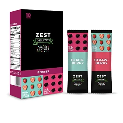 Abbildung von Zest Delites Fruchtriegel, Apple Basiert Gesunde Snacks, Glutenfreie Süßigkeiten, Vegane Süßigkeiten Ohne Zusatz von Zucker, Low Calorie, Erdbeere, Brombeere 25g x 10