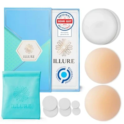 Abbildung von ILLURE® Nippelpads Damen Nipple Cover [1 Paar] mit Brustwarzenschutz Pads wiederverwendbar &amp; waschbar dünne Selbstklebende Brustwarzen Nippelabdeckung aus hypoallergenem Silikon [8 cm]