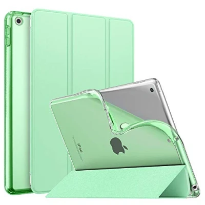 Abbildung von MoKo Hülle Kompatibel mit Neu iPad 9./8./7. Generation (2021/2020/2019), 10,2 Zoll Ständer, TPU Transluzent Matt Rückseite Cover Auto Schlaf/Aufwach Funktion, Grün