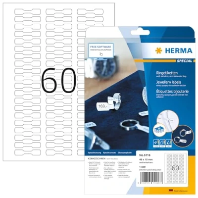 Abbildung von HERMA 5116 Ringetiketten blickdicht, 800 Blatt, 49 x 10 mm, 60 pro A4 Bogen, 48000 Stück, selbstklebend, bedruckbar, matt, blanko Papier Preisetiketten Aufkleber, weiß