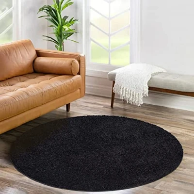 Abbildung von carpet city Shaggy Hochflor Teppich Rund 200 cm Schwarz Langflor Wohnzimmerteppich Einfarbig Uni Modern Flauschig Weiche Teppiche Schlafzimmer Deko
