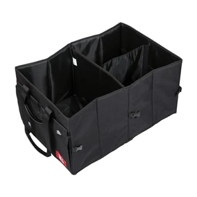 Abbildung von WEDO 582531 Kofferraumtasche Big Box Shopper (XL, Polyester, 60 x 40 30 cm, fasst ca. 72 Liter, Innen &amp; Außentaschen, Klettverschluss, Schnellverschluss, faltbar, mind. 100 kg Traglast) schwarz