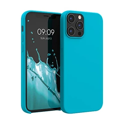 Abbildung von kwmobile Hülle kompatibel mit Apple iPhone 12 Pro Max Silikon Handy Case Handyhülle weiche Oberfläche kabelloses Laden Cool Glacier