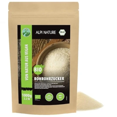 Abbildung von Bio Rohrohrzucker (1000g), Rohrohr Zucker, Braunzucker roh und 100% naturbelassen, Vollrohrzucker ohne Zusätze
