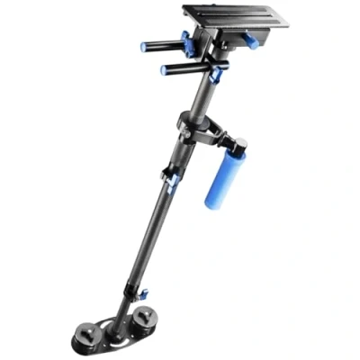 Abbildung von Walimex Pro StabyPod L Schwebestativ Steadycam zur Stabilisierung von DSLR Kameras (Größe max.120 cm, Carbon, Schnellwechselplatte, 15mm Rods, Gegengewichte)