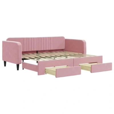Abbildung von vidaXL Bett Tagesbett Ausziehbar mit Schubladen Rosa 90x200 cm Samt