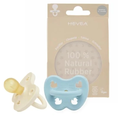 Abbildung von HEVEA Naturkautschuk Schnuller RUND Form, Neugeborene 0+ Monate Hygienisches Einteiliges Design für bis Kleinkinder, BPA frei, Weich &amp; Langlebig Zweierpack (Hellblau Milchweiß)