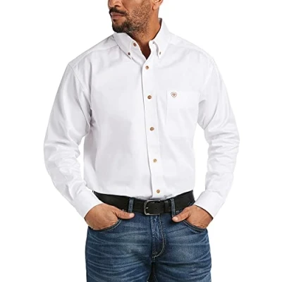 Abbildung von ARIAT Herren Solid Twill Classic Fit Shirt Men&#039;s Long Sleeve Western Button down Hemd, Wei, XL