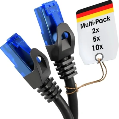 Abbildung von KabelDirekt 10x 0,5 m LAN Kabel, Netzwerkkabel, Ethernet Kabel/Patchkabel, erhältlich in 0,25 30 (Glasfaser Geschwindigkeit für Gigabit Netzwerke, Switch/Router/Modem mit RJ45, schwarz/blau)