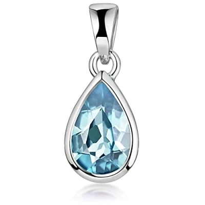 Abbildung von Materia Kettenanhänger Tropfen Blautopas Edelstein Hellblau KA 274, 925 Sterling Silber, rhodiniert